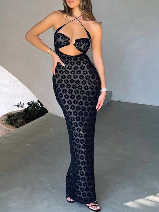 Halter See-through Cut-out Maxi Dress