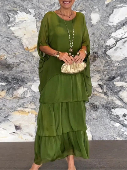 Round Neck Batwing Sleeves Maxi Dress
