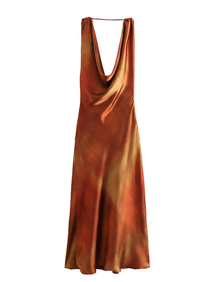 Satin Printed Sleeveless Maxi Dress