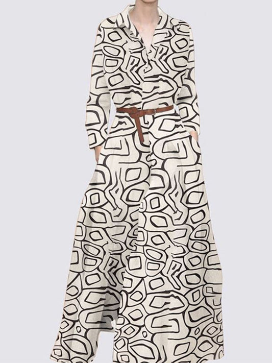 Geometric Printed Long Sleeves Shirt Maxi Dress
