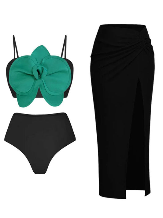 3d Flower Bikini Swimsuit Sets and Skirt
