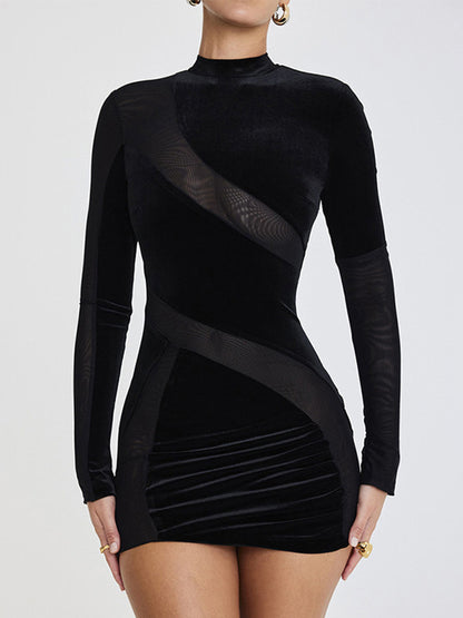 Long Sleeves See-through Slim Mini Dress