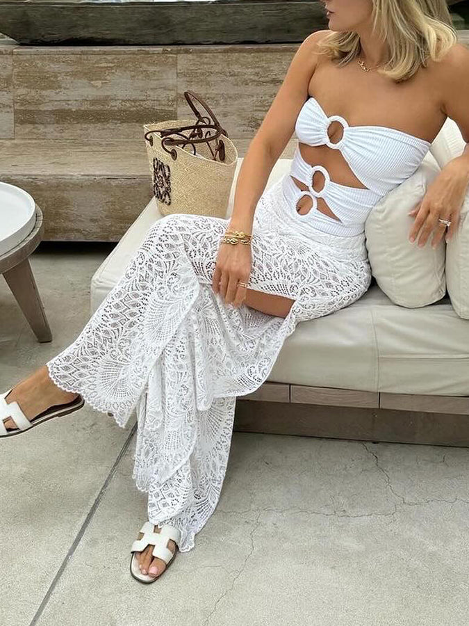 Bandeau One Piece Swimsuit and Lace Pants