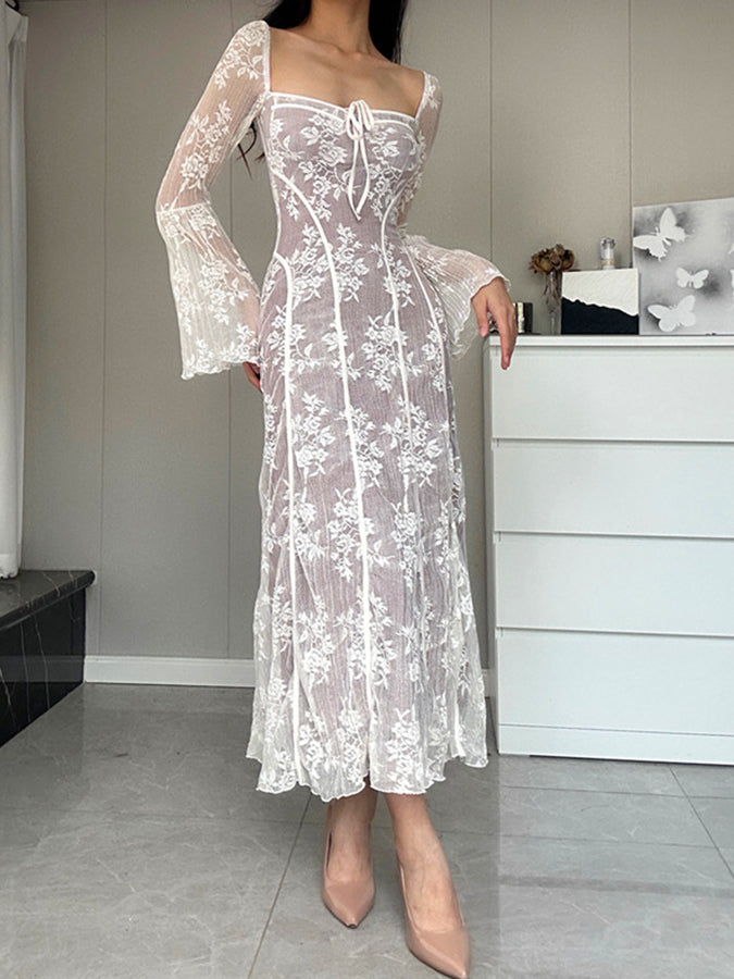 Lace Long Sleeves Croset Maxi Dress