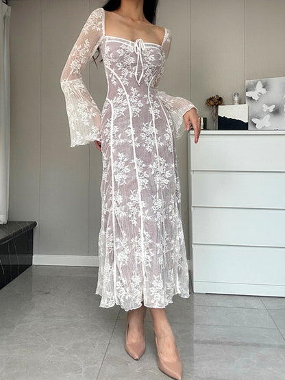 Lace Long Sleeves Croset Maxi Dress