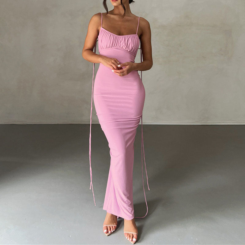 V Neck Lace-up Backless Maxi Dress