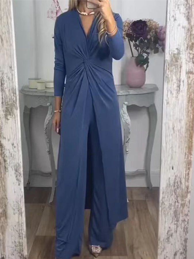 Long Sleeves Knot-bot Top and Pants Sets