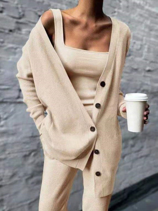 Knitted Cardigan and Vest and Pants Three Pieces Sets