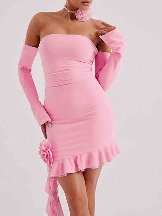 Off Shoulder Ruffle Slim Mini Dress