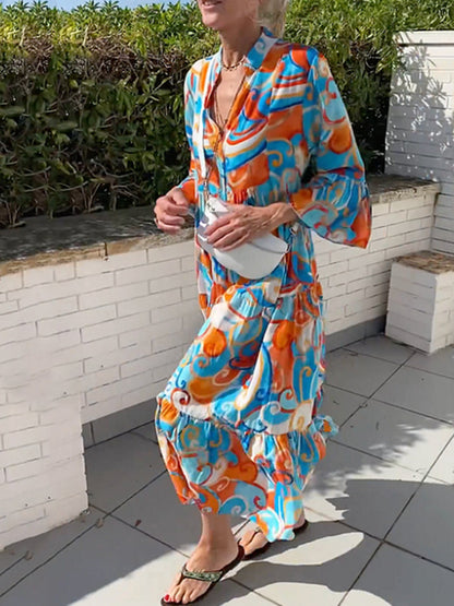 Frill Sleeves Abstract Printed Maxi Dress