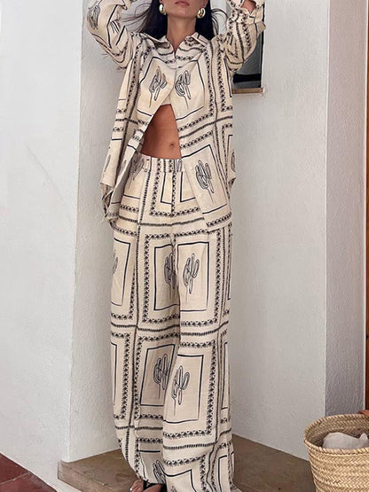 Long Sleeves Printed Shirt and Pants Sets