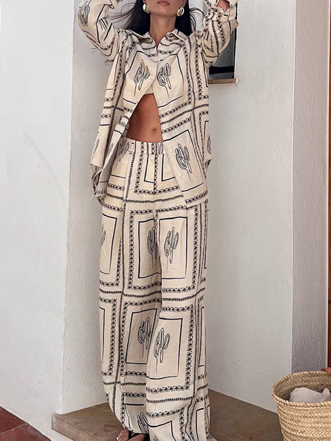 Long Sleeves Printed Shirt and Pants Sets