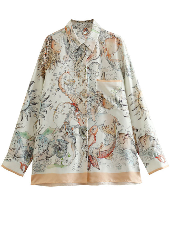 Satin Printed Long Sleeves Shirt and Pants Set