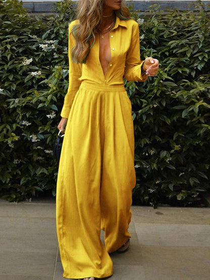 Long Sleeves Shirt and Wide-leg Pants Sets
