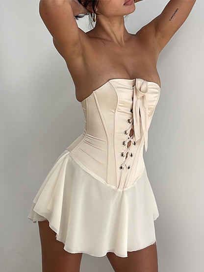 Off Shoulder Lace-up Croset Mini Dress