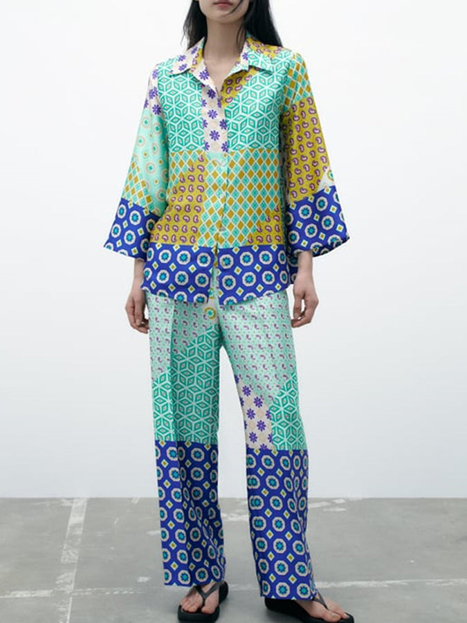Printed Long Sleeves Shirt and Pants Sets
