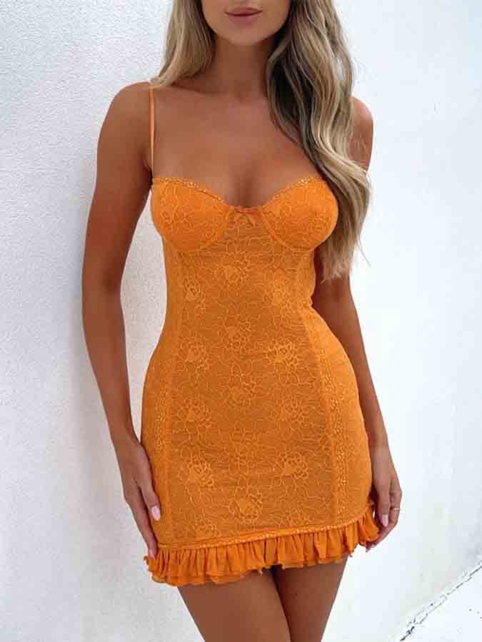 Lace Flounce Hem Slim Mini Dress