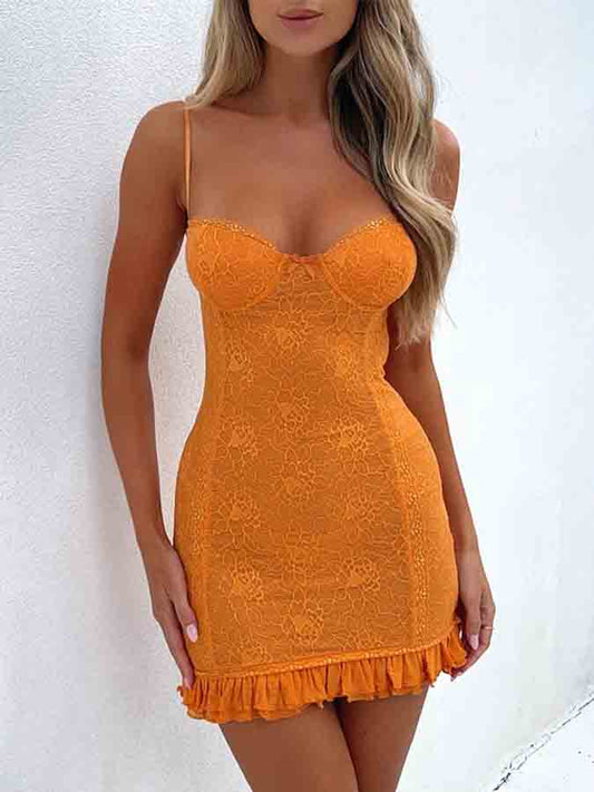 Lace Flounce Hem Slim Mini Dress