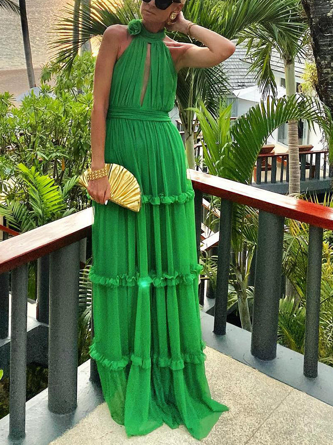 Green 3d Halter Maxi Dress