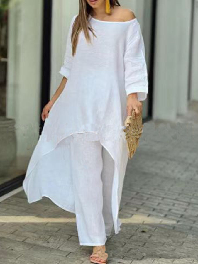 Long Sleeves Round Neck Shirt and Pants Sets
