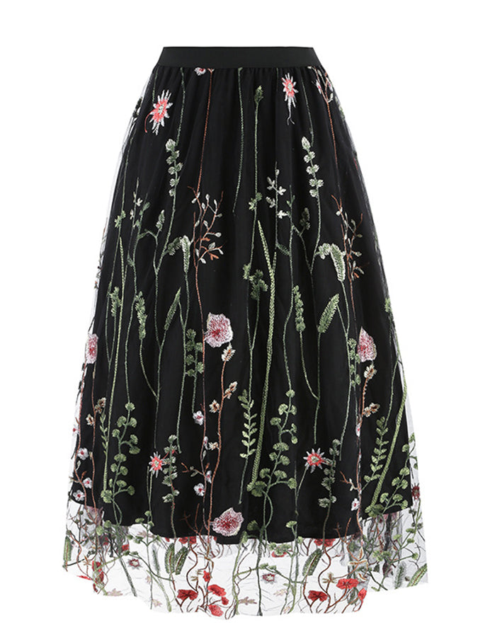 Mesh Embroidered Skirt