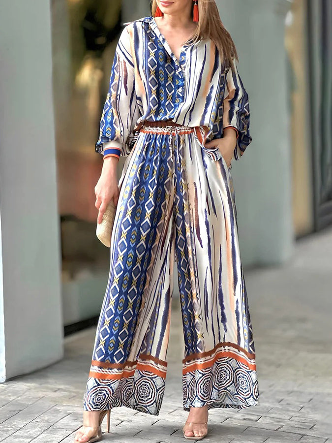 Printed Long Sleeves Shirt and Pants Sets