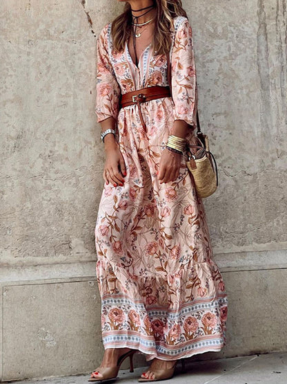 Long Sleeves Printed Maxi Dress