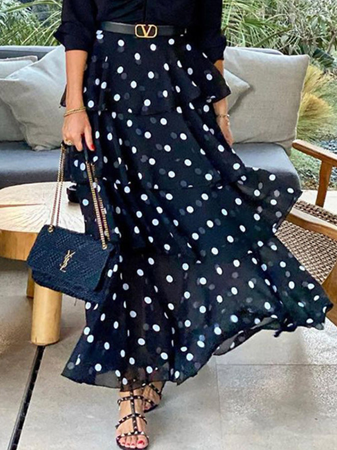 Black Polka Dots Printed Skirt