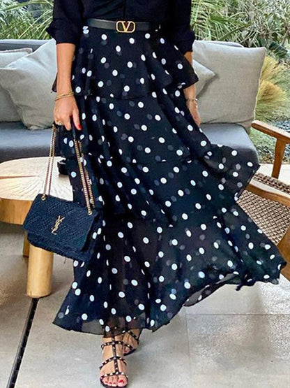 Black Polka Dots Printed Skirt