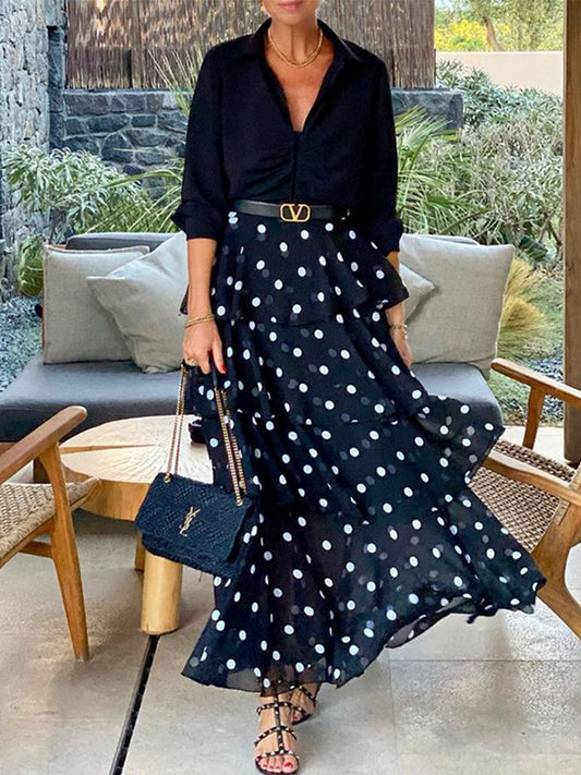 Black Polka Dots Printed Skirt