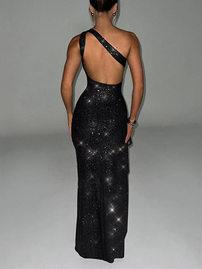 One Shoulder Seqiun Slit Maxi Dress