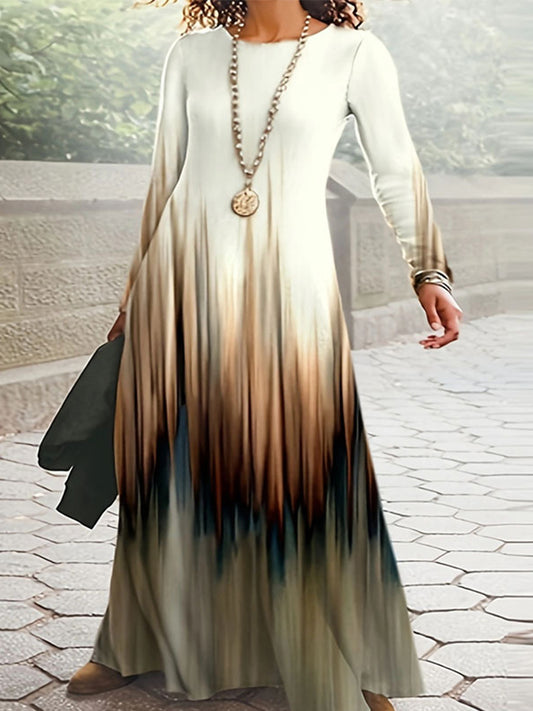 Long Sleeves Printed Swing Maxi Dress