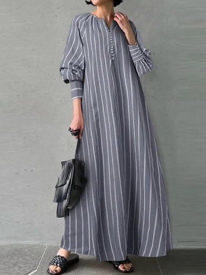 Long Sleeves Stripes Maxi Dress