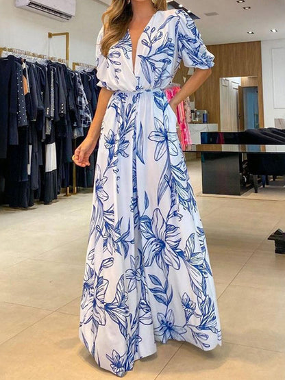 V Neck Printed Maxi Dress