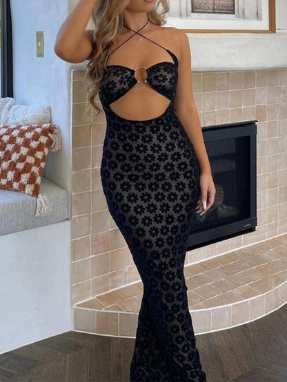 Halter See-through Cut-out Maxi Dress