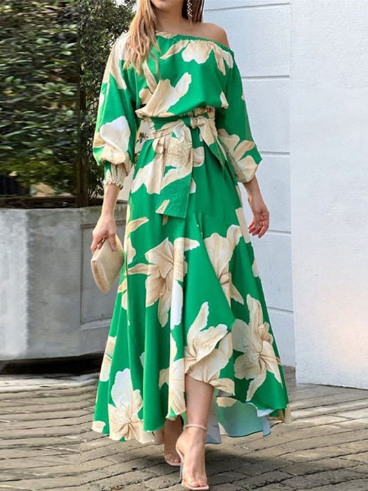 One Shoulder Printed Midi Dress