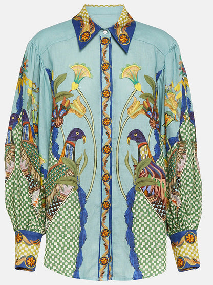 Long Sleeves Printed Blouse and Pants Sets