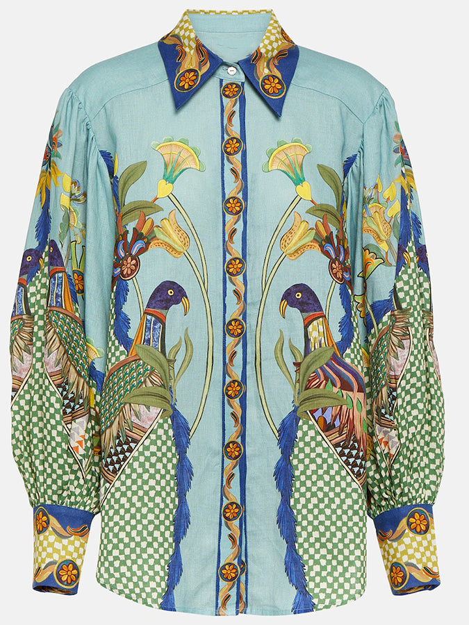 Long Sleeves Printed Blouse and Pants Sets