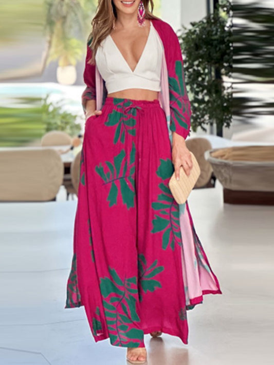 Long Sleeves Printed Cardigan and Pants Sets