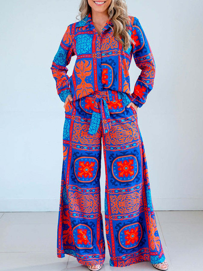 Long Sleeves Printed Shirt and Pants Sets