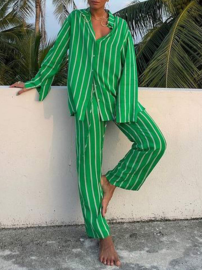 Green Long Sleeves Shirt and Pants Sets