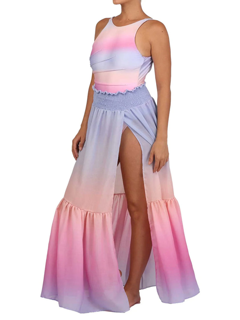Gradient Color Bikini and Skirt