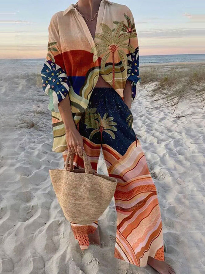 Printed Long Sleeves Shirt and Pants Sets