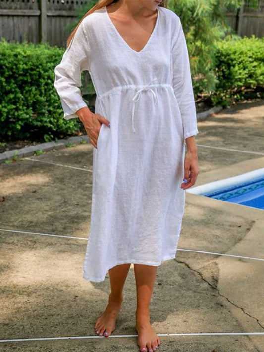 Long Sleeves V Neck Midi Dress