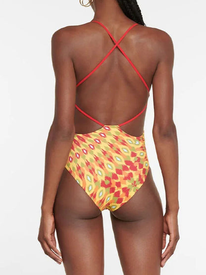 Graphic Printed One Piece Swimsuit and Skirt