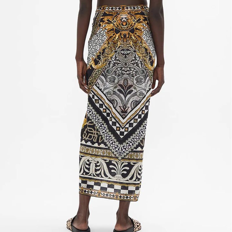 Printed Halter Swimsuit and Skirt