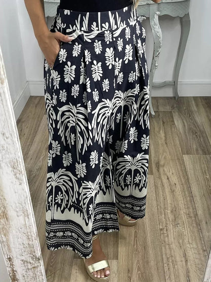 Elastic Waist Printed Wide-leg Pants
