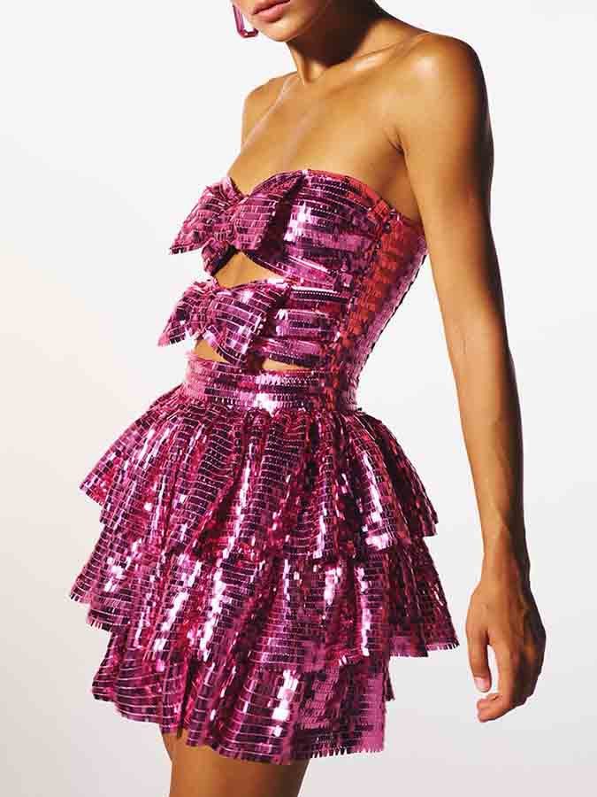 Off Shoulder Bow-tie Sequin Mini Dress