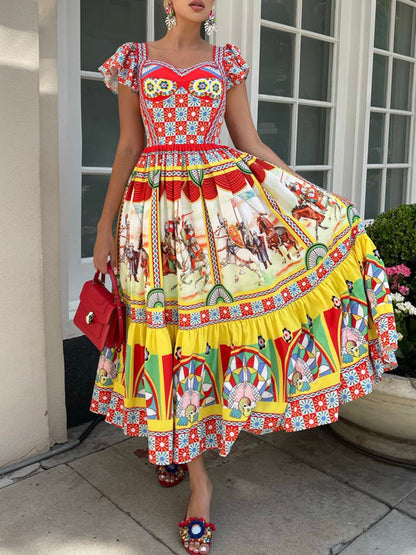 Short Sleeves Printed Maxi Dress