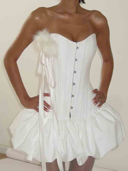 White Off Shoulder Croset Mini Dress